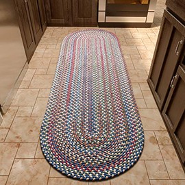 Super Area Rugs Roxbury American Made Braided Rug for Indoor Outdoor Spaces, Blue/Natural Multi, 2' X 6' Oval Runner