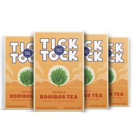 Tick Tock Vanilla Rooibos Tea Caffeine-Free Tea Pack of 4 x 40 Tea Bags (160 Teabags) Naturally Sweet Herbal Tea Biodegradable Tea Bags Rooibos Tea UK Redbush Tea for Wellbeing and Relaxation