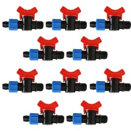 10pcs 16mm Drip Irrigation Lock Valve with 1/2" Male Thread, Shut-Off Connector for 16/20 PE Tubing, Red Handle Inline Control Valve, Garden Watering System Fittings Compatible Y112 Thread Type