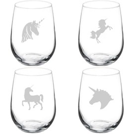MIP Set of 4 Wine Glass Gift Unicorn Collection (17 oz Stemless)