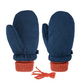 Winter Thermal Space Cotton Gloves Kids Knitted Sleeves Thick Plush Mitten Gloves Double Sided Warm Lambswool Inner Go to School Cycling Skiing Riding Gloves with String for Boys and Girls 3-8 Years