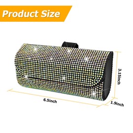 Osilly Bling Car Sunglass Holder for Sun Visor, Sparkling Crystal Leather Automotive Eyeglasses Mount Clip Organizer with Hidden Magnetic Closure for Men Women, Universal for SUV Truck Van（Multicolor）