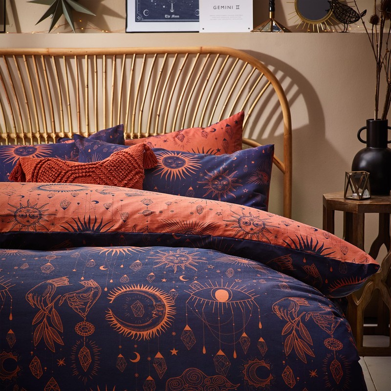 furn. Constellation Single Duvet Cover Set, Cotton, Polyester, Bronze/Navy, CONSTEL/D01/BNV