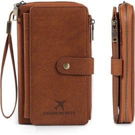 Porta Pasaporte con Bloqueo RFID, Portapasaporte y Visa Impermeable, Porta Pasaporte de Cuero PU con Doble Cremallera, Funda Pasaporte con Porta Bolígrafo y Correa para Mujer y Hombre