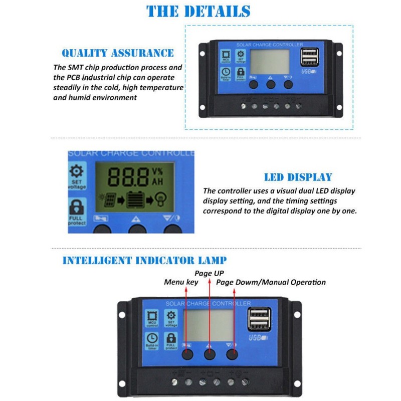 60A Solar Charge Controller 12V/24V Automatic Identification LED Display PWM