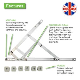 Genius® 16" (400mm) Retrofit UPVC Window Friction Stay Egress Easy Clean Hinges Side Hung (One Pair)