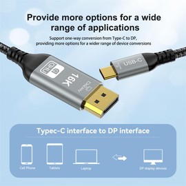 xiwai 16K 80Gbps USB-C Type C Source to DisplayPort 2.1 Cable DP Male Monitor HDTV Cord 16K@30Hz DSC HDR Support USB4 Thunderbolt3/4 for Laptop 2.0m/6.56ft