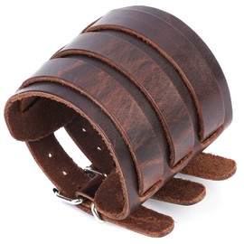 Men's leather broadband Cuff Bracelet guard wristband alloy fastening armor cuffs (Brown-2.7 inches wide)