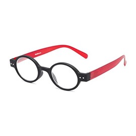 Readers.com Reading Glasses: The Flamingo Reader, Plastic Round Style for Men and Women - Black/Red, 1.00