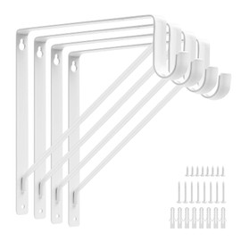 4 Pack Heavy Duty Closet Shelf Rod Brackets 11x11 Inch, 300lbs Wall Mount Closet Shelves Bracket with Rod Shelving Support, Closet Pole Support Bracket with Fixed Hardware, White