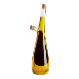 Tala Oil Pourer and Drizzle, Elegant Glass Drizzlier to Store and Pour Both Oil & Vinegar, Duel storage in contemporay curved design with Cork stoppers and holds 275ml and 125ml