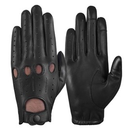 FASHIONLUXE Men's & Women’s Touchscreen Genuine Leather Driving Gloves,Classic Knuckle Cut Design,Breathable Fit Gloves(Black, Extra Large)