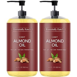 Essentially KateS Aceite de Almendras Dulces 33.8 FlOz - Paquete de 2 X 16.9 FlOz - Puro y Natutral y Prensado En Frío - Aceite Corporal, Aceite de Masaje, Aceite para El Cabello y Aceite Transportado