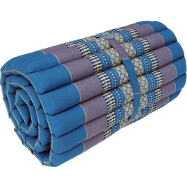 GURU SHOP Rollable Thai Mat, Floor Mat with Kapok Filling - Blue, 4 x 55 x 180 cm, Rollable Thai Mats & Lying Mats