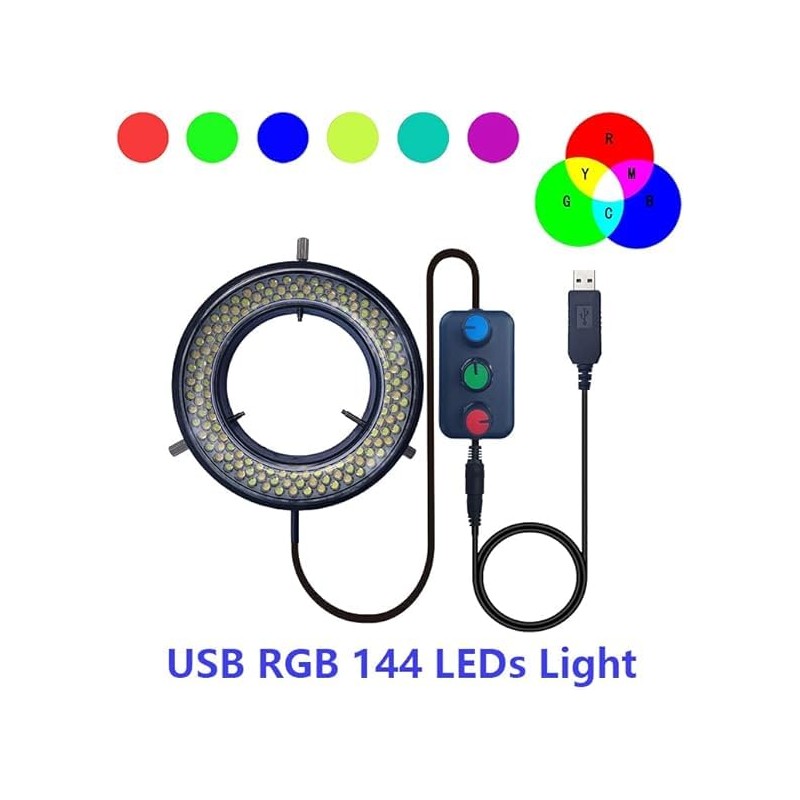 Microscope LED Ring Light Illuminator, USB 5V 144 Color Temperature