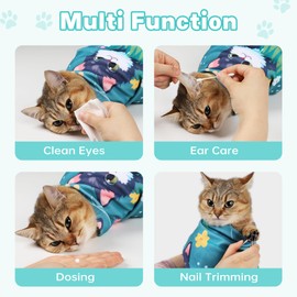 Tuiskusa Cat Grooming Wrap, Cat Wrap for Cutting Nails, Self-Adherent Fabric Wrap for Cats, Cat Burrito Wrap Anti-Scratch, Anti-Escape, Multifunctional Swaddle Wrap Pet Tool 27.5×27.5"