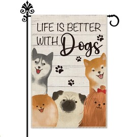 Hafhue Life is Better with Dogs Husky Shiba Inu Garden Flag, 12 x 18 Inch Double Sided Holiday Yard Outdoor Farmhouse Flag, Garden Flag with Dog, Dog Lovers Seasonal Party Lawn Exterior Porch Décor
