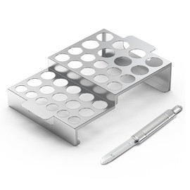 Skyflame Jalapeno Grill Rack with Corer Tool, 34 Hole Stainless Steel Chili Pepper Holder with Upgrade Design in 2 Heights and 3 Hole Sizes for Grilling Jalapeño Peppers, Chicken Wings, Drumsticks