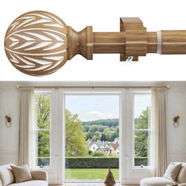 KVEEO Wood Curtain Rod 36 to 120 Inch Adjustable Curtain Rods for Windows Heavy Duty Wood Grain Curtain Rod Decorative Boho Drapery Rods for Living Room Bedroom Kitchen Farmhouse