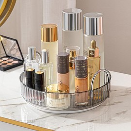 CESTATIVO Makeup Organiser for Vanity, 360° Rotating Bathroom Organiser Countertop, High-Capacity Skincare Organiser, Spinning Cosmetics Organiser for Vanity Dresser Bathroom (1 Tier, Grey)