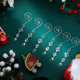 Bucherry 30 Pcs Ornament Hangers Tree Ornament Hooks Decorative Clear Acrylic Wire S Hook with Lobster Claws Hanging Metal Wire Crystal Jeweled Swirl for Crafts Xmas Decoration (Silver)