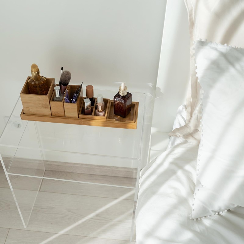 ROCDEER Bamboo Vanity Tray, 6-Piece Bathroom Countertop Vanity Tray Set,