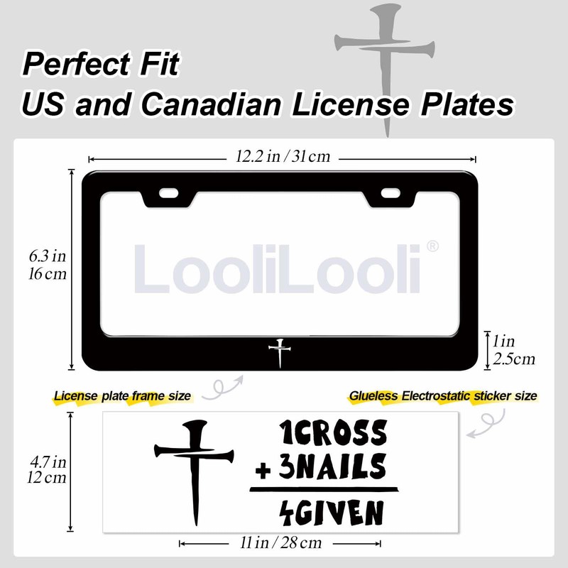1pcs Black Cross of Nails Pattern License Plate Frames -