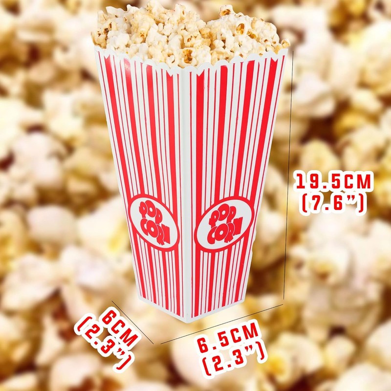 4 Pack Reusable Popcorn Containers, Classic Striped White & Red