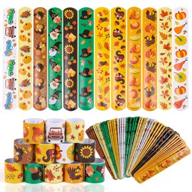 FOKICOS Thanksgiving Slap Bracelets,48PCS Fall Wristband Bracelets for Kid Thanksgiving Gifts Party Favor Autumn Decorations