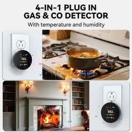 Combination Gas & Carbon Monoxide Detector Plug in, 4-in-1 Natural Gas Leak & Carbon Monoxide Alarm, Dual Sensor CO Detector & Gas Detector, with Temperature(°F) & Humidity for Home, RV