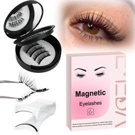 EMEDA Magnetwimpern Set 2 Paar Natürlicher Look Katzenaugen-Effekt, Wiederverwendbare Magnetische Wimpern mit Applikator, Ohne Kleber Hypoallergen, Leicht & Bequem Halbe Wimpern (A)