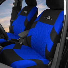 AUTOYOUTH Blue Car Seat Covers Full Set, 3D Tyre Embossed Front Bucket & Split Rear Bench Covers, Airbag Compatible, Quick Setup Universal Fit for Car, SUV, Seat Protectors (9pcs)