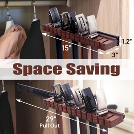 cenleoha Black Walnut Wood Belt Rack with Slide, Belt Hanger for closet, Belt and Tie Storage Organizer, Space Saving Wooden Belt Holder, Gift Idea for Husband and Father’s Day