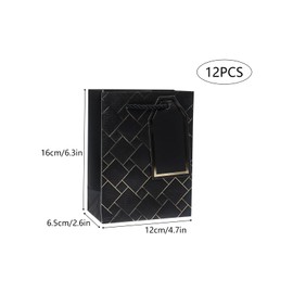12Pcs 6.3 Inches Small Black Gift Bags with Gift Tags Black Party Bags with Handles