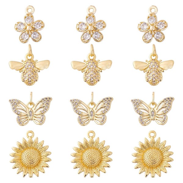 AHANDMAKER Pack of 12 Butterfly Charms, Flowers & Bee Charms,