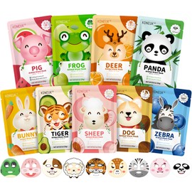 KONEUK 9 Pack Animal Face Masks Skincare for Kids, Bulk Sheet Hydrating Face Mask for Kids Skin Care, Collagen Face Mask for Teens Women, Mothers Day Gifts, Spa Party Gifts for Teen Girls