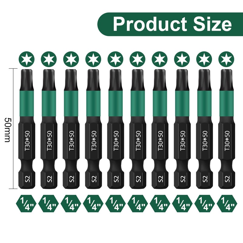UBESTHS Torx Bit T30, Screwdriver Bits Set 10 Pieces, 1/4