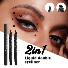 Joyeee Eyeliner Stamp, 5pcs Liquid Black Eyeliner Pencil Double Headed Waterproof Long Lasting Smudge Proof Winged Eye Liner Liquid Makeup Pen Eyeliner Tattoo Cat Eye Make Up for Girl Women Gift