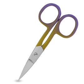 ASM® Professional Nail Scissors Curved Manicure Cuticle Scissors - Heavy Duty Grooming Scissor for Eyebrow, Beard, Nose Hair Trimming - Beauty Small Scissor Gifts Foe Women & Men (3.75" Golden Blue)