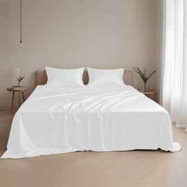 Linenwalas Eucalyptus Tencel Sheets Set Full Size, Cooling, Breathable & Silky Soft Lyocell Bedding Set - 1 Fitted Sheet 1 Flat Sheet and 2 Pillowcases (Full/White)