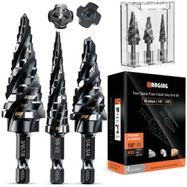 Four Spiral Flute Step Drill Bit for Metal,M35 Cobalt Unibit Step Drill Bit Set 1/8"-7/8" (3 pcs),Wear-Resistant AlTiN Coated,1/4" Hex Shank for Metal, Stainless Steel, Aluminum, Plastic