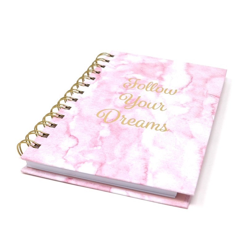 Pink Marble Inspirational Notebook Notepad Wire Bound Gold Spiral Lined