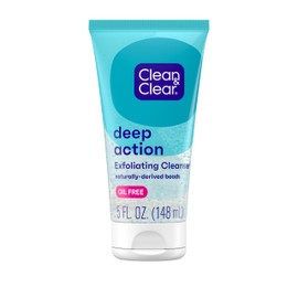 Clean & Clear Oil-Free Deep Action Exfoliating Facial Cleanser with Pro-Vitamin B5, Gentle Exfoliating Daily Face Wash Cleans Deep for Soft, Smooth, Hydrated Skin, Paraben-Free, 5 fl. oz