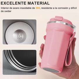 MOYAC Termo Taza para Cafe de 510ml/18oz, Termos Cafe de Viaje con Cordón de Acero Inoxidable, Termo al Vacío para Conservación del Calor y el Frío, Adecuada para Preparar Leche, Café, Té (Rosa)