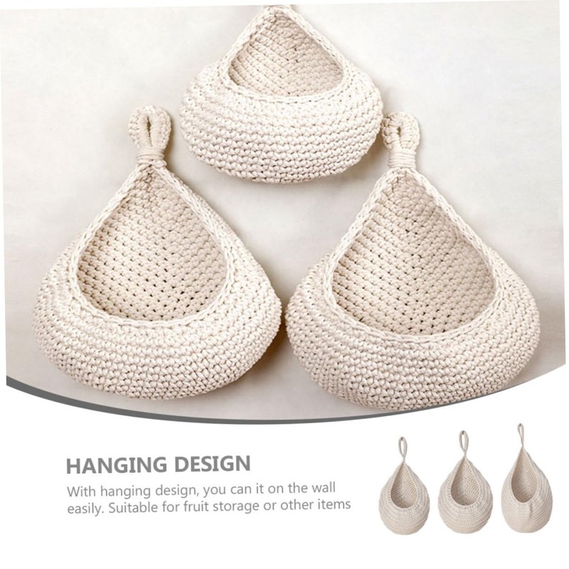 BIUDECO Multi-function Fruit Storage Container Woven Hanging Basket Teardrop Shape
