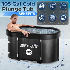 SereneLife 105 Gallon Insulated Oval Ice Bath Tub for Athletes, One Person Cold Plunge Therapy Recovery Pod for Recovery, Multi Layered with Aluminum Frame, Portable for Indoor Outdoor, Home, Gym Use