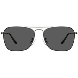 IOHLNG Square Aviator Sunglasses for Women Men 100% Real Corning Tempered Glass Lens Sunglasses w/Polarized Option, Polished Gunmetal Frames + Real Glass Polarized Grey Lens, Medium