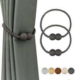 fenghuangwu 2 Pack Magnetic Curtain Tiebacks Elegant Curtain Holders for Drapes Outdoor Window Treatment Holdbacks No Tools Required for Home Decor (Charcoal, 2p)