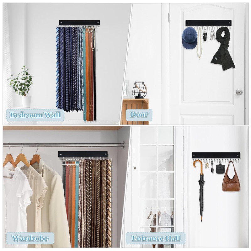 Tie Rack Belt Hanger Wall Mounted, Lomrsiul Non Slip 180