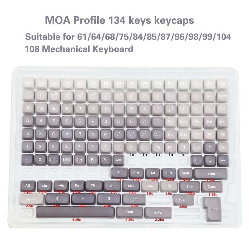 AKepopery 134 Keys MOA PBT Keycaps Set for Cherry Gateron